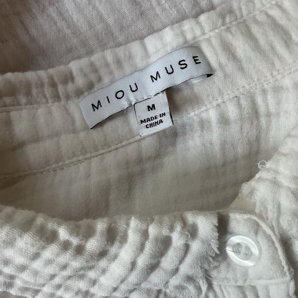 MIOU MUSE Double Gauze Button Down Shirts, white, Medium - Picture 7 of 8